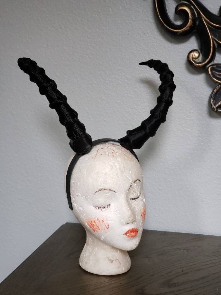 Mountain Goat horns Krampus horns on headband lightweight cosplay horned headband long and thin Photo prop horns Furry addition