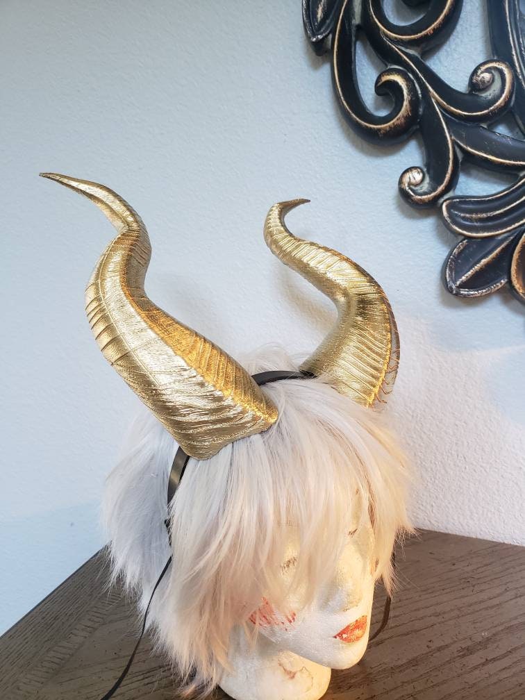 GOLD Large Horns 12.5" Maleficent Inspired Horns 3D Printed (Ultra Light Weight Plastic) Suitable for adults comic-con