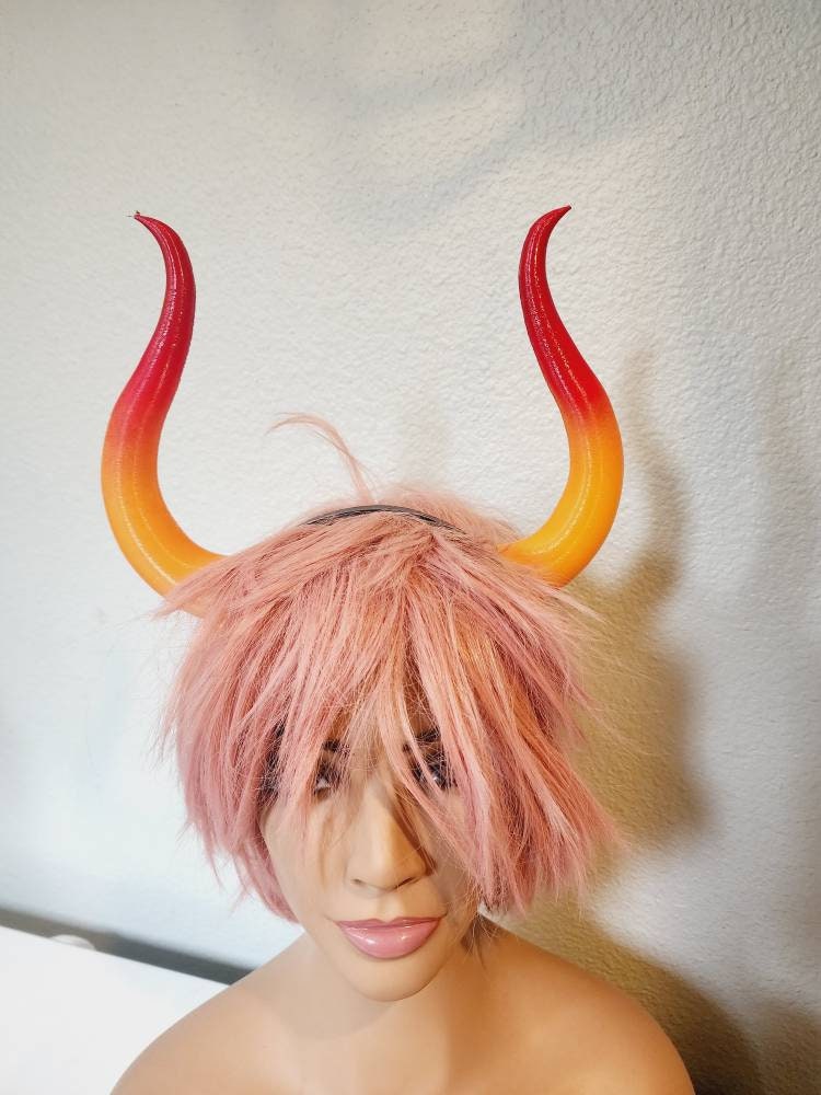 Matador-Bull-horns-Ombre-orange and red horned headband comic-con cosplay horns 3D printed lightweight