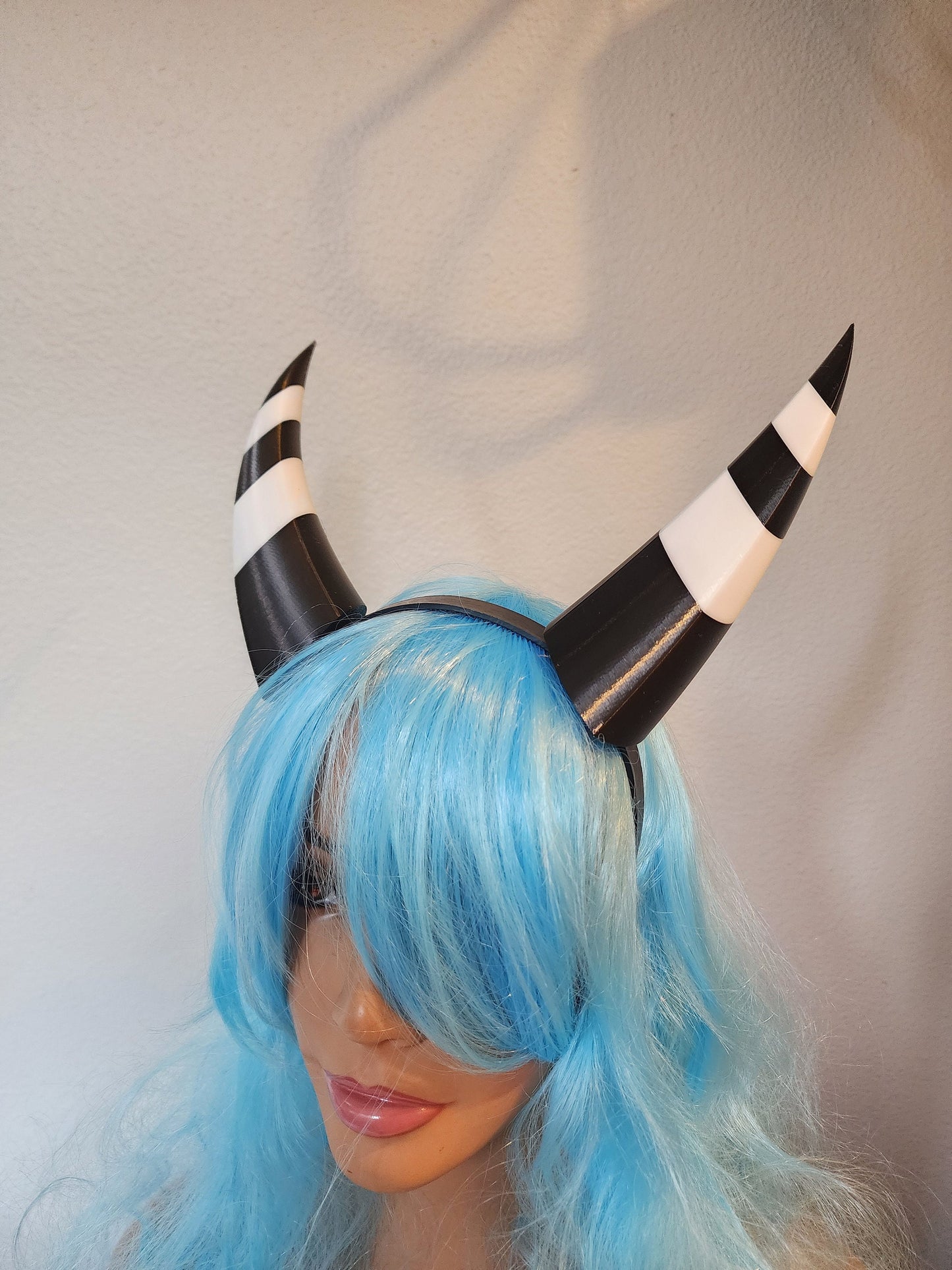 Dragon inspired Helluva Boss Imp 3d printed lightweight set horns on headband costume addition dragon horns striped black and white horns