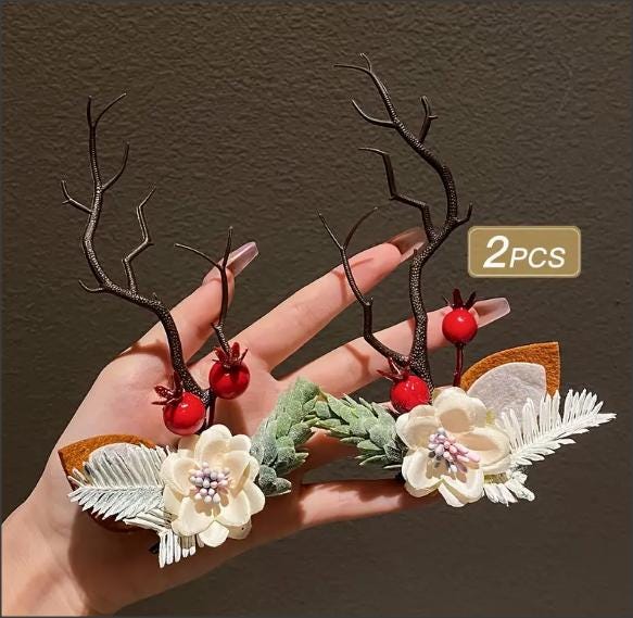 NEW! Christmas tree branch deer antler floral clips for kids and adults