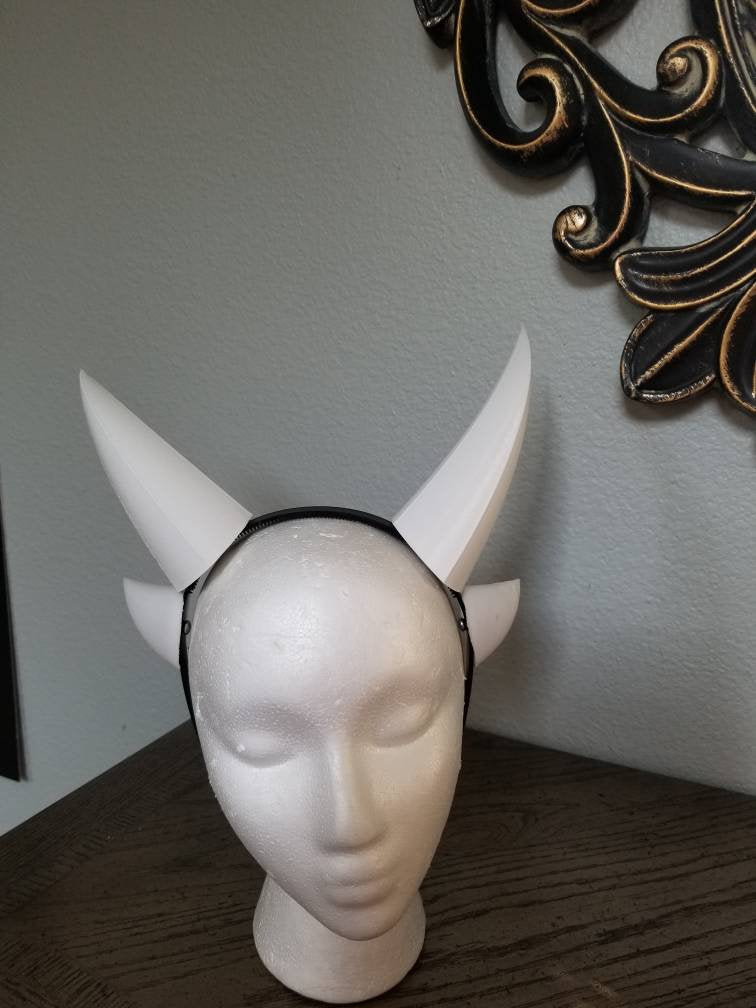 Dragon inspired 3d printed Double set horns on headband DIY costume addition dragon ears four horned beast set lizzard horns paintable set - Mud And Majesty