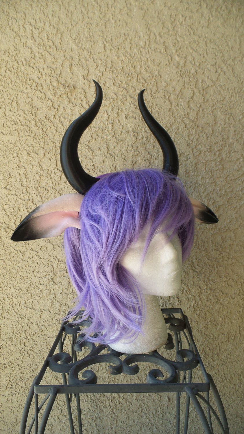 Matador-Bull-horns-Ombre-Black Taurus horned headband with animal ears comic-con cosplay horns - Mud And Majesty