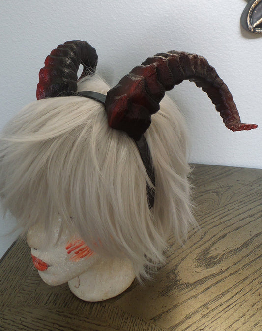 New Arrival: Beast Grand Costume Cosplay ULTRA LIGHT WEIGHT Curled Beastly Horns red highlights