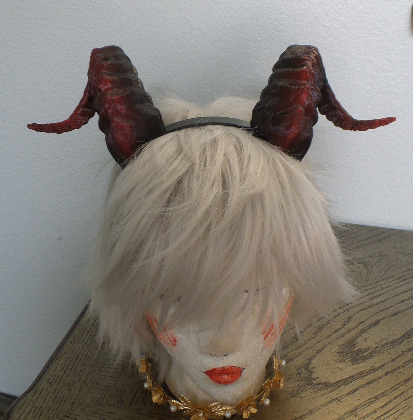 New Arrival: Beast Grand Costume Cosplay ULTRA LIGHT WEIGHT Curled Beastly Horns red highlights