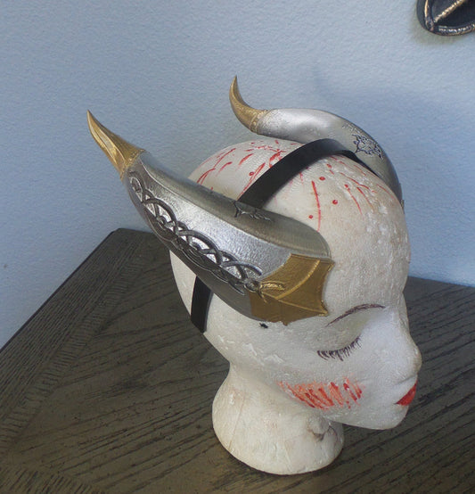 Nordic Mythology Fantasy Snake Dragon 3d printed horns on headband DIY costume addition dragon comic-con fantasy viking horns silver & gold