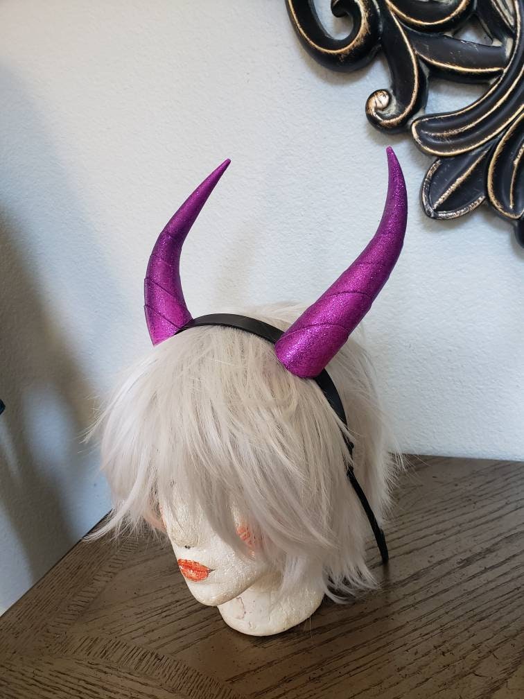 Fantasy Deanerys Dragon inspired 3d printed Fuscia glitter horns on headband Larp costume addition beast horns lizard horns
