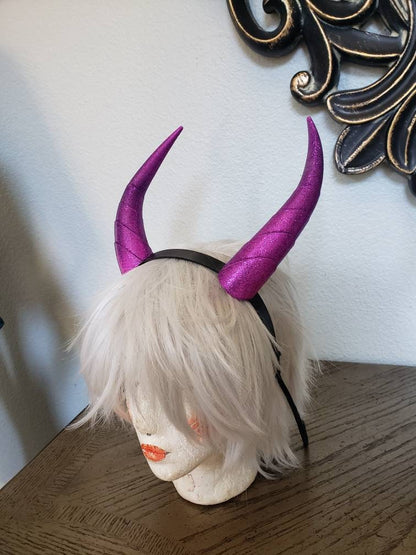 Fantasy Deanerys Dragon inspired 3d printed Fuscia glitter horns on headband Larp costume addition beast horns lizard horns