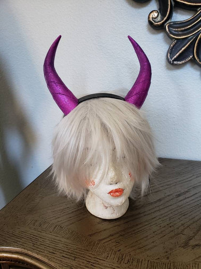 Fantasy Deanerys Dragon inspired 3d printed Fuscia glitter horns on headband Larp costume addition beast horns lizard horns