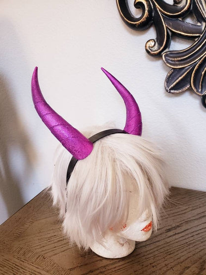 Fantasy Deanerys Dragon inspired 3d printed Fuscia glitter horns on headband Larp costume addition beast horns lizard horns