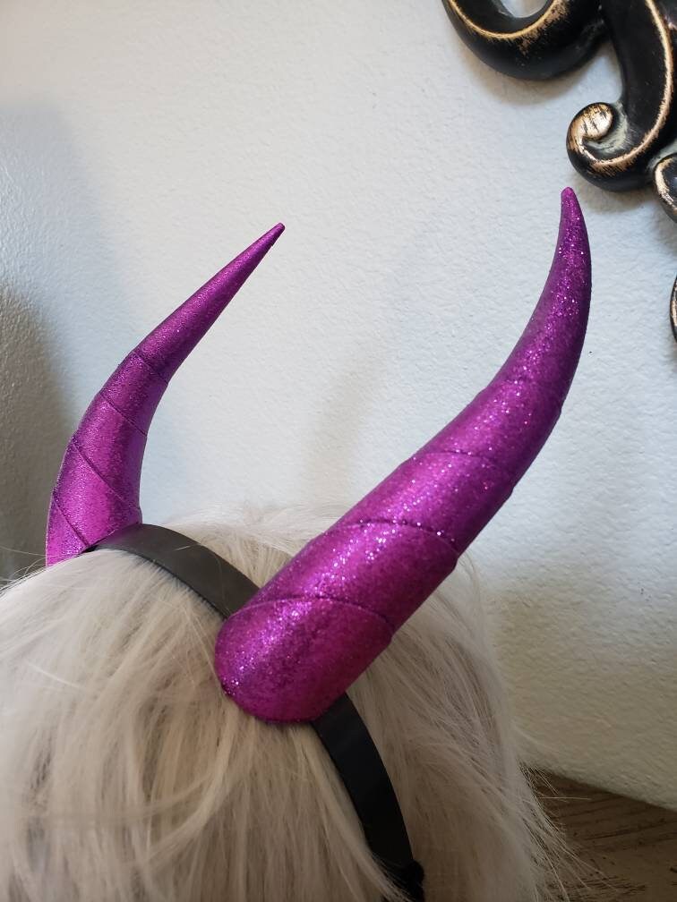Fantasy Deanerys Dragon inspired 3d printed Fuscia glitter horns on headband Larp costume addition beast horns lizard horns