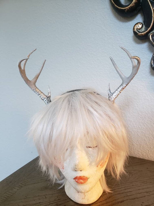 NEW ARRIVAL! Small 6" size  Doe / Deer Antlers  3D Printed (Ultra Light Weight Plastic) silver Reindeer Antlers comic-con fantasy fawn