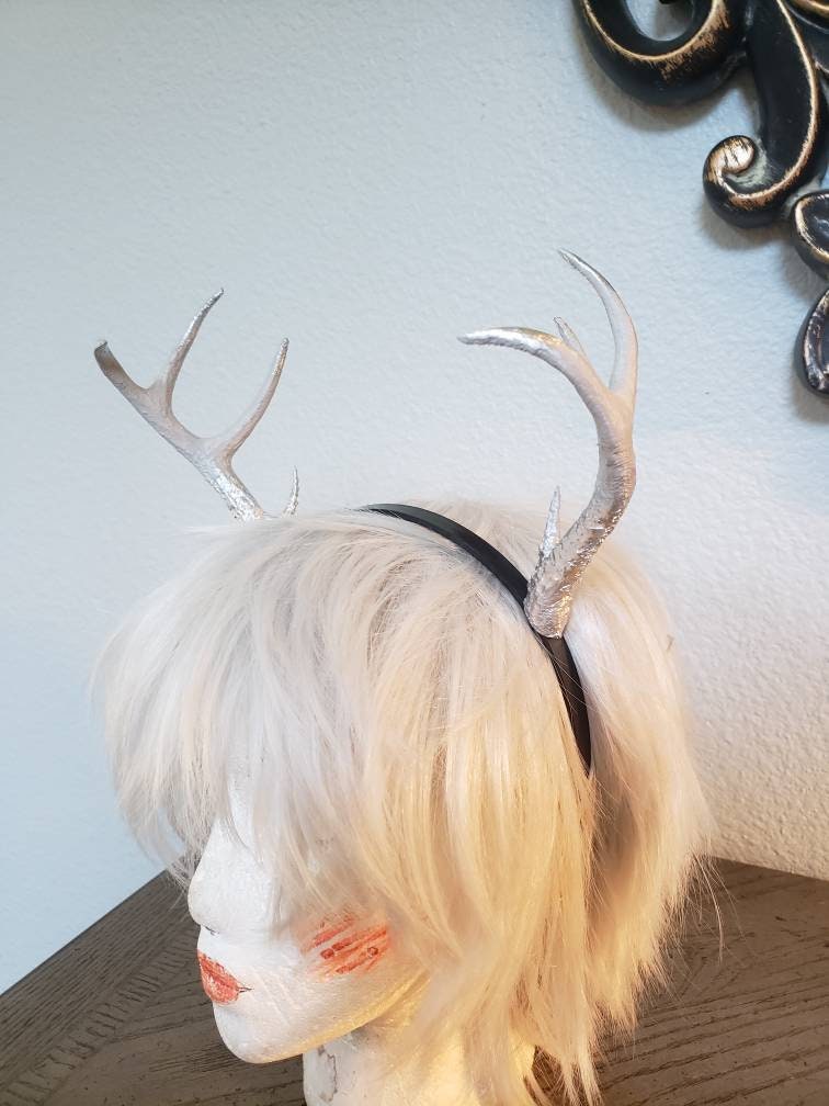 NEW ARRIVAL! Small 6" size  Doe / Deer Antlers  3D Printed (Ultra Light Weight Plastic) silver Reindeer Antlers comic-con fantasy fawn