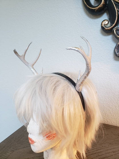 NEW ARRIVAL! Small 6" size  Doe / Deer Antlers  3D Printed (Ultra Light Weight Plastic) silver Reindeer Antlers comic-con fantasy fawn
