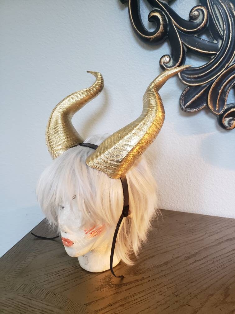 GOLD Large Horns 12.5" Maleficent Inspired Horns  3D Printed (Ultra Light Weight Plastic) Suitable for adults comic-con