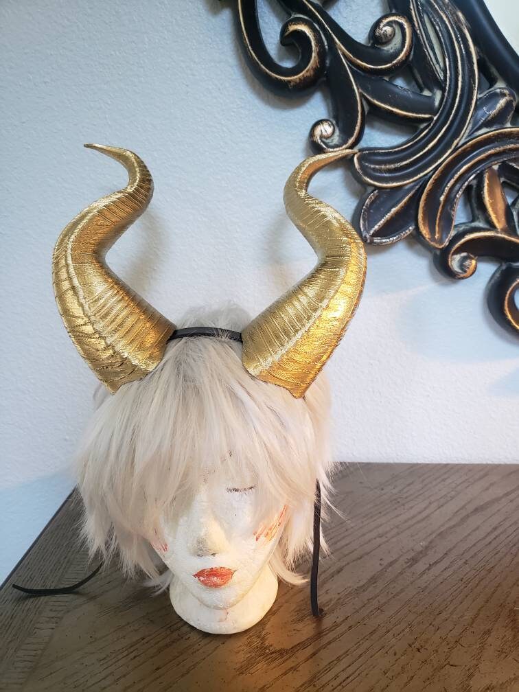 GOLD Large Horns 12.5" Maleficent Inspired Horns  3D Printed (Ultra Light Weight Plastic) Suitable for adults comic-con
