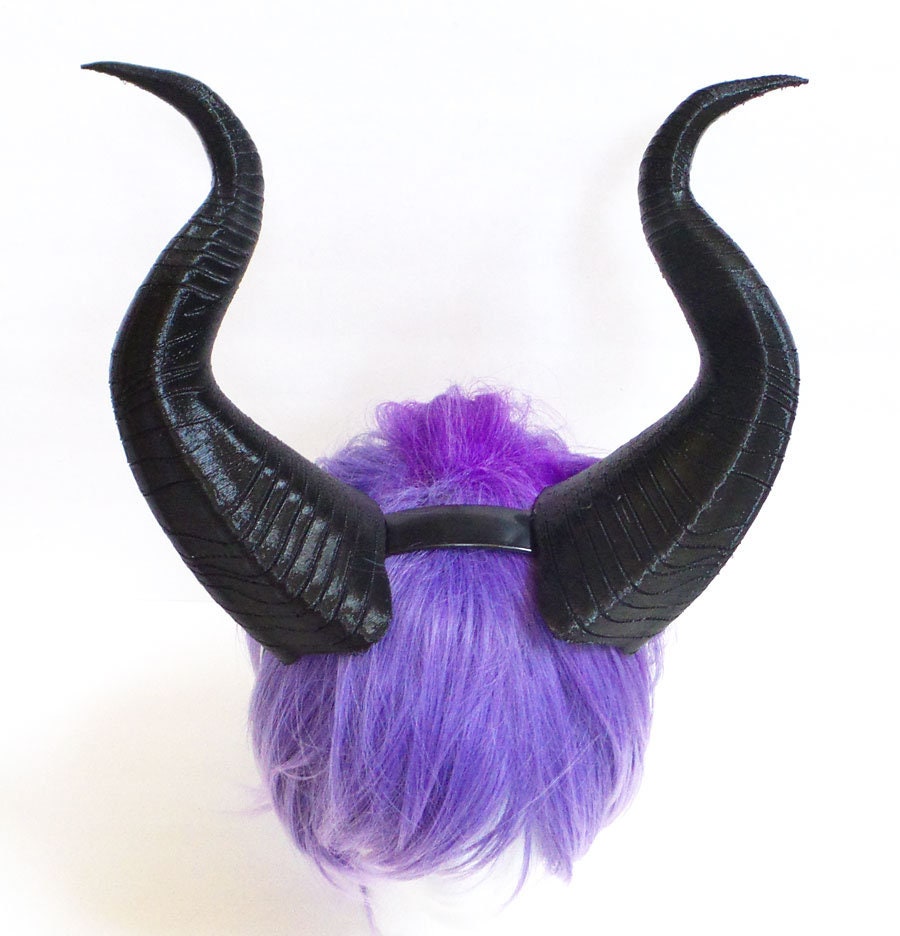 BLACK Large Horns 12.5" Maleficent Inspired Horns  3D Printed (Ultra Light Weight Plastic) Suitable for adults comic-con