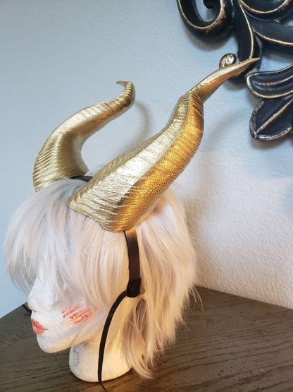 GOLD Large Horns 12.5" Maleficent Inspired Horns  3D Printed (Ultra Light Weight Plastic) Suitable for adults comic-con