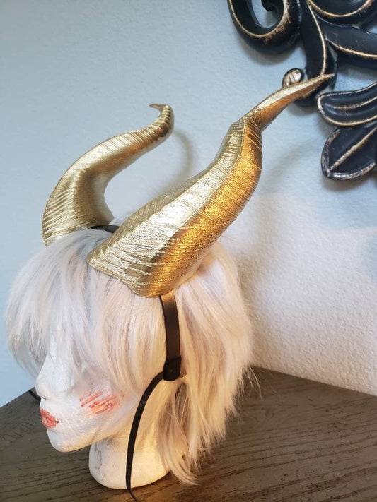 GOLD Large Horns 12.5" Maleficent Inspired Horns  3D Printed (Ultra Light Weight Plastic) Suitable for adults comic-con