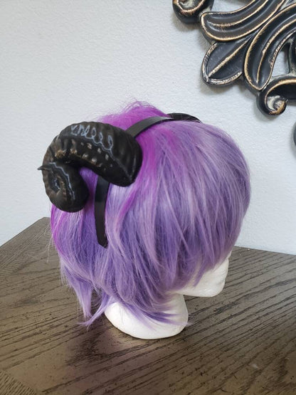 NEW ARRIVAL Jester  RAM horns headband 3D printed cosplay wow swirly  twisted  black or brown tiefling druid horns