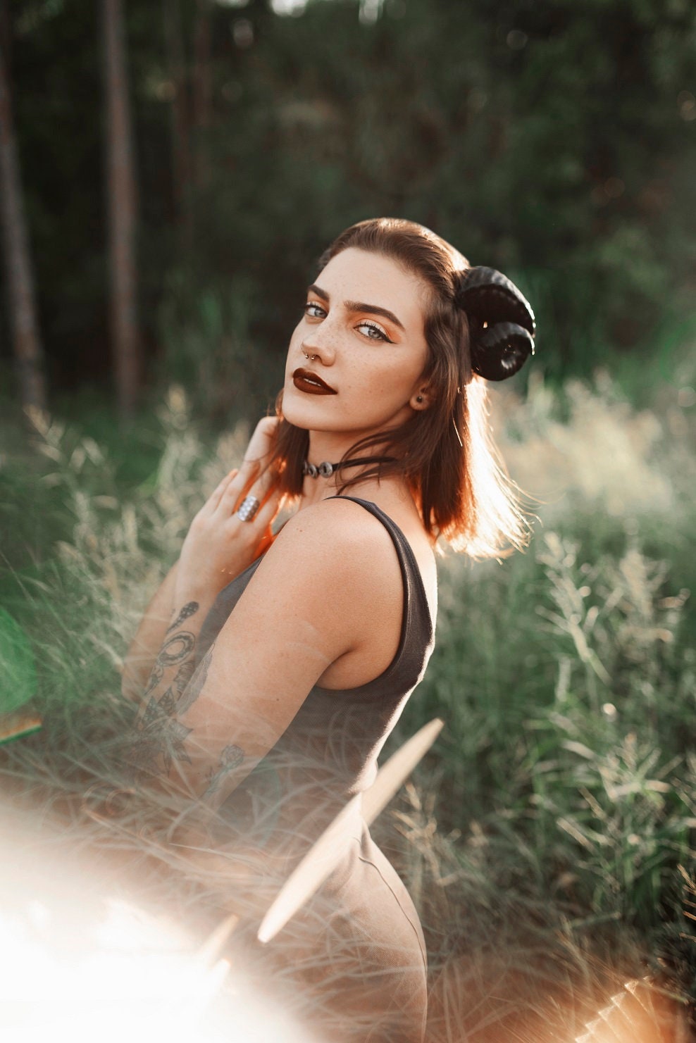 NEW ARRIVAL Jester  RAM horns headband 3D printed cosplay wow swirly  twisted  black or brown tiefling druid horns
