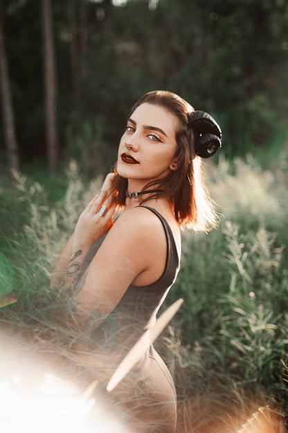NEW ARRIVAL Jester  RAM horns headband 3D printed cosplay wow swirly  twisted  black or brown tiefling druid horns