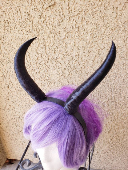 Mountain Goat horns Krampus horns on headband  lightweight cosplay horned headband long and thin Photo prop horns Furry addition bone dragon