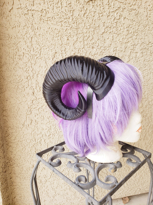Jesters Horns  RAM horns headband 3D printed cosplay wow swirly  twisted  black or custom color liefling horns manga horned headband
