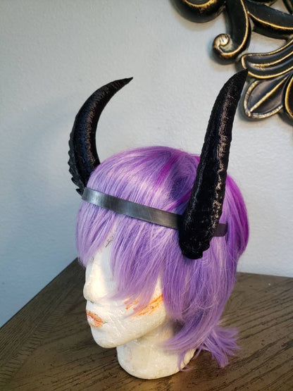 Fantasy Dragon inspired 3d printed horns on headband Larp  costume addition beast horns  lizzard horns multiple positions.