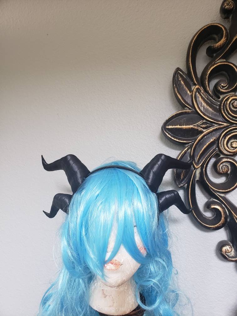 Fantasy Deanerys Dragon inspired 3d printed double set horns on headband Larp costume addition beast horns lizard horns