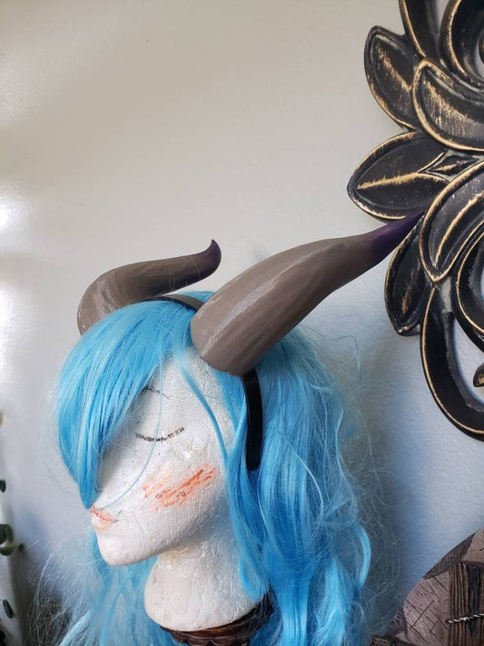 Fantasy smooth Dragon  horns 3d printed horns on headband costume headress addition  comicon teifling lightweight horns