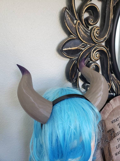 Fantasy smooth Dragon  horns 3d printed horns on headband costume headress addition  comicon teifling lightweight horns