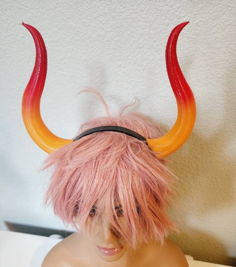 Matador-Bull-horns-Ombre-orange and red horned headband comic-con cosplay horns 3D printed lightweight