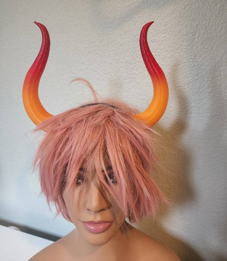 Matador-Bull-horns-Ombre-orange and red horned headband comic-con cosplay horns 3D printed lightweight