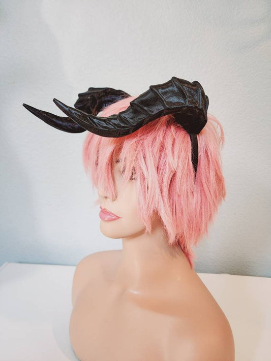 Forward facing Dragon horns Snake Dragon 3d printed horns on headband  dragon costume headress large goat horns beast horns dinosaur