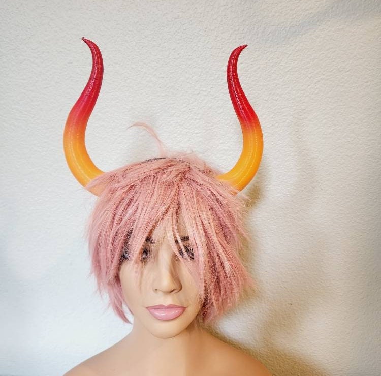 Matador-Bull-horns-Ombre-orange and red horned headband comic-con cosplay horns 3D printed lightweight