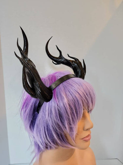 Fantasy Dragon spindly horns 3d printed horns on headband costume addition dragon comicon teifling branch leviathan