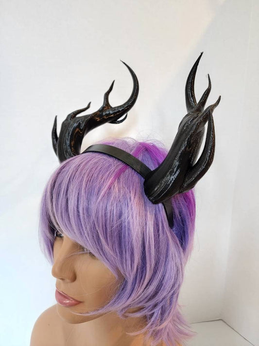 Fantasy Dragon spindly horns 3d printed horns on headband costume addition dragon comicon teifling branch leviathan
