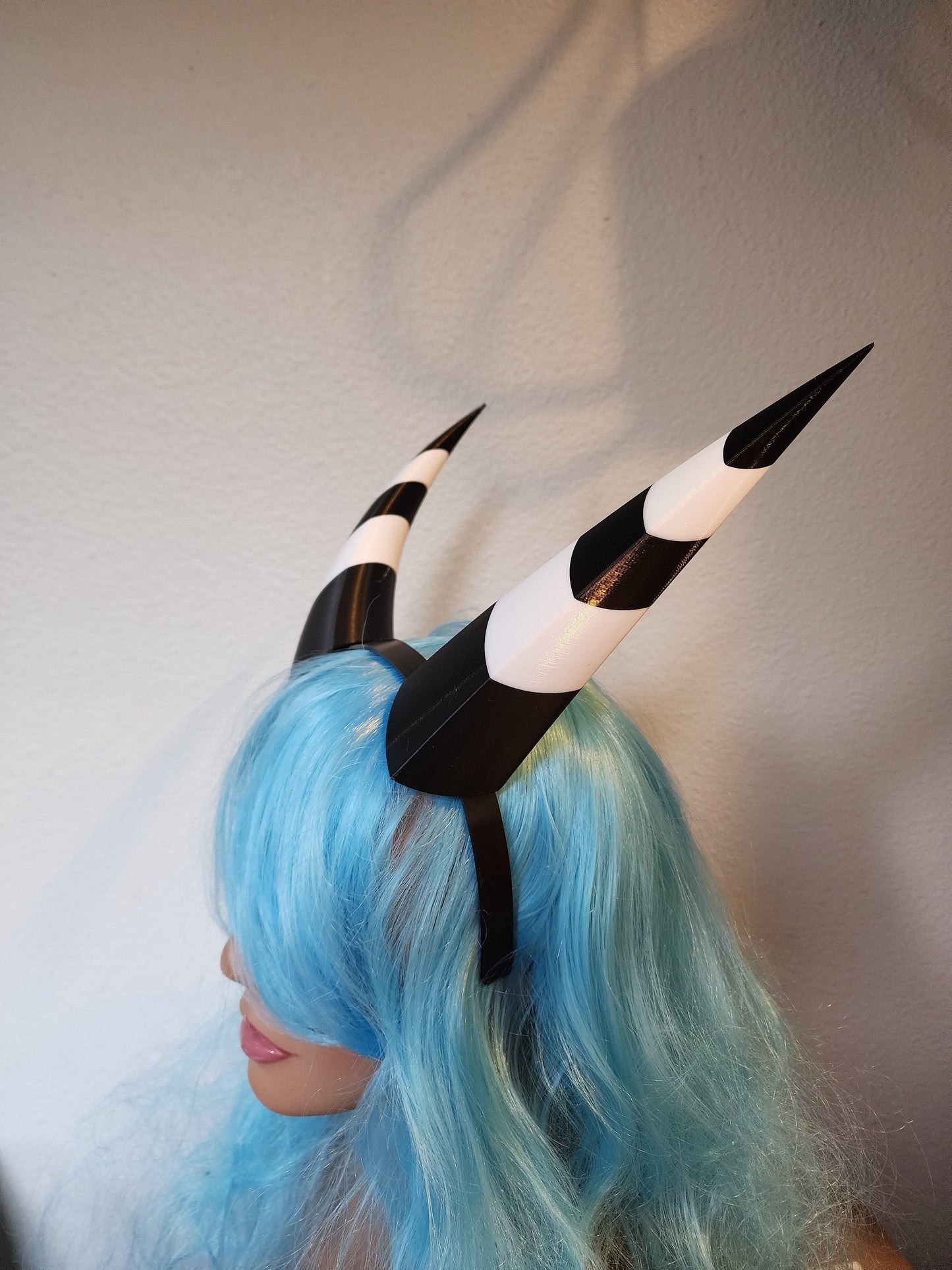 Dragon inspired Helluva Boss Imp 3d printed lightweight set horns on headband costume addition dragon horns striped black and white horns