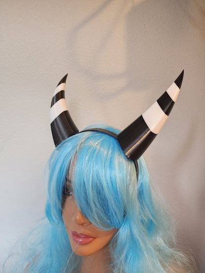 Dragon inspired Helluva Boss Imp 3d printed lightweight set horns on headband costume addition dragon horns striped black and white horns