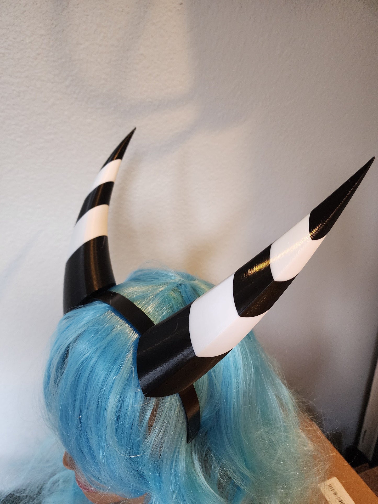 Dragon inspired Helluva Boss Imp 3d printed lightweight set horns on headband costume addition dragon horns striped black and white horns
