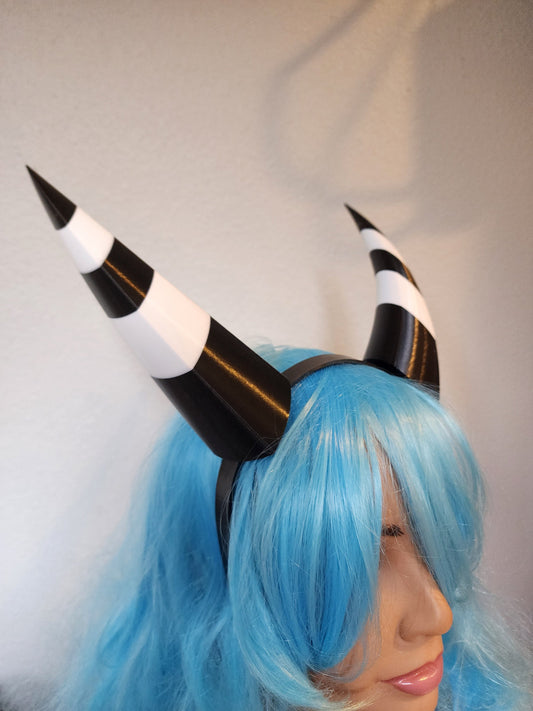 Dragon inspired Helluva Boss Imp 3d printed lightweight set horns on headband costume addition dragon horns striped black and white horns