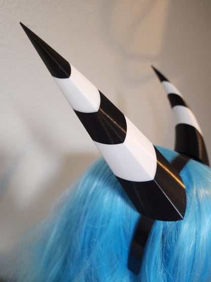 Dragon inspired Helluva Boss Imp 3d printed lightweight set horns on headband costume addition dragon horns striped black and white horns