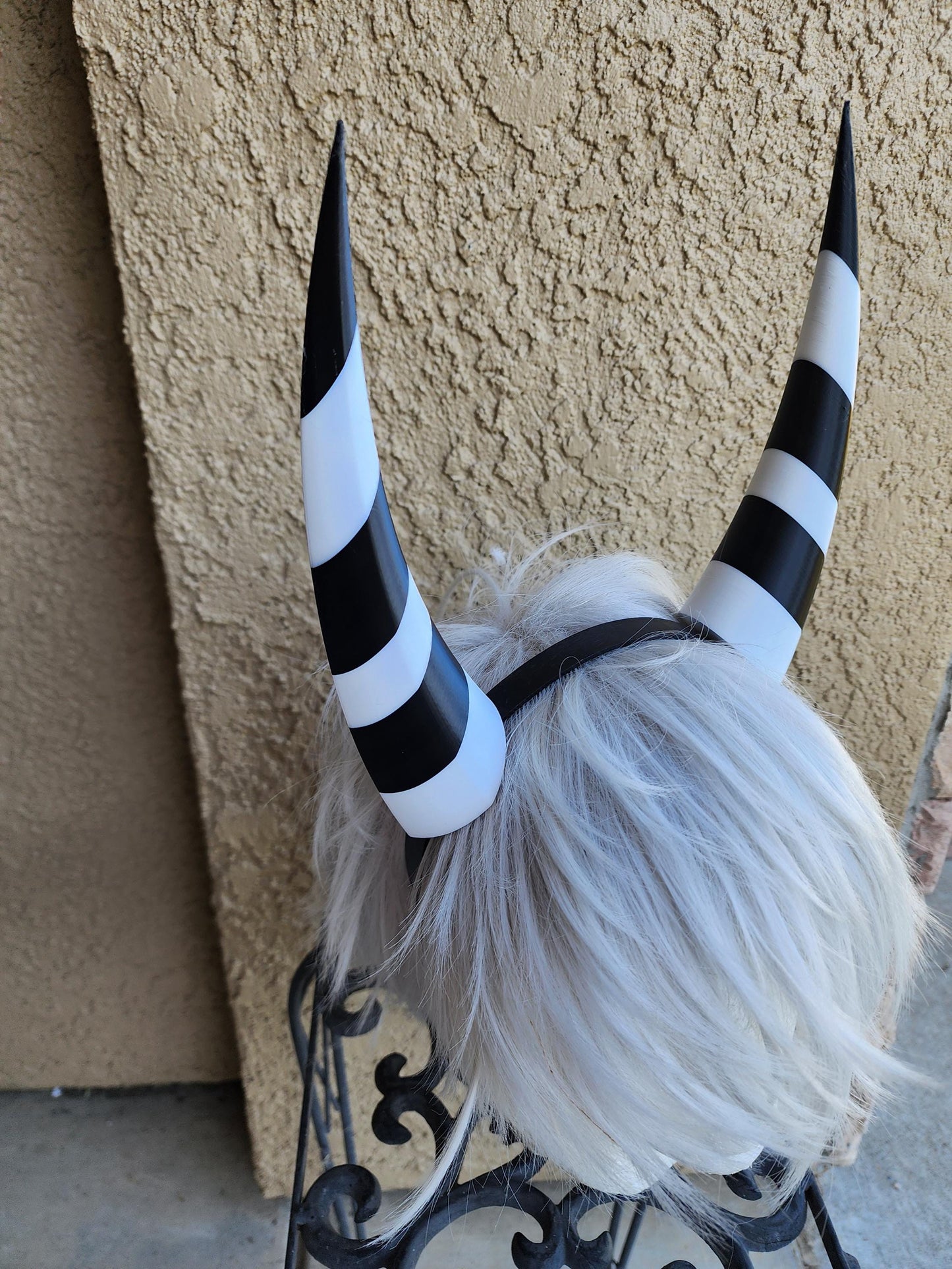 Sally horns Imp 3d printed lightweight set horns on headband costume addition dragon horns striped black and white horns