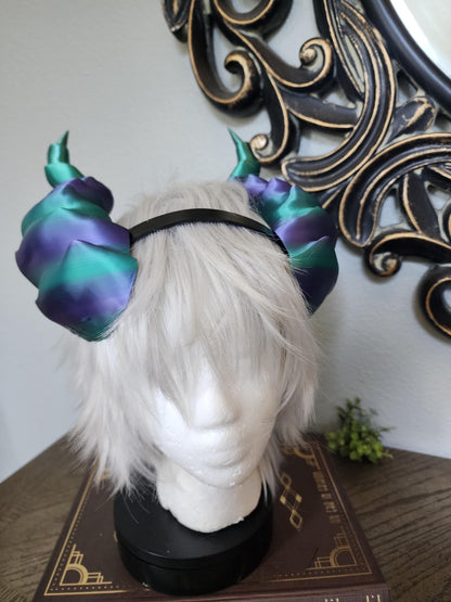 Fantasy Dragon Breath  3d printed horned  headband costume addition  comicon fantasy  lizzard horns, lightweight side swooped horns