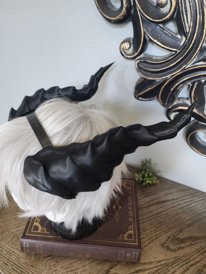 Fantasy Dragon Breath  3d printed horned  headband costume addition  comicon fantasy  lizzard horns, lightweight side swooped horns