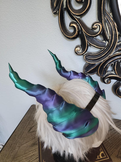Fantasy Dragon Breath  3d printed horned  headband costume addition  comicon fantasy  lizzard horns, lightweight side swooped horns