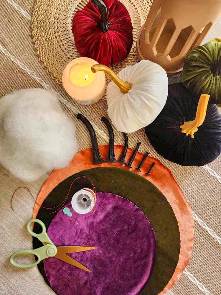 Set of Three DIY Velvet Pumpkin Making Kit- Fall Craft with Curved Stems and Premium Velvet  Autumn Decor Friendsgiving party Idea