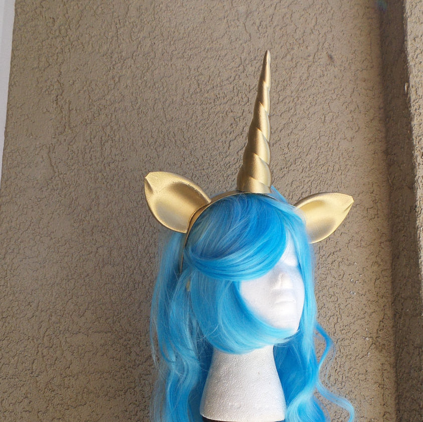X Large Twist Unicorn  horn and ears plastic my little pony horn fairy horn woodland fairy unicorn headband 3D print gold unicorn headband - Mud And Majesty
