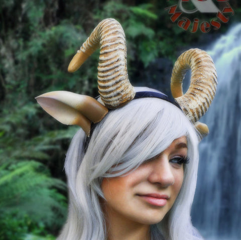 NEW ARRIVAL RAM horns headband 3D printed cosplay comicon fantasy horns with ears option wow large - Mud And Majesty